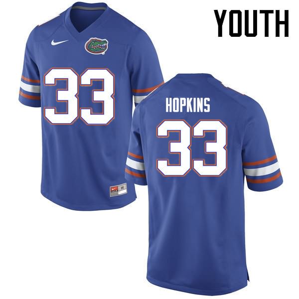 Youth NCAA Florida Gators Tyriek Hopkins #33 Stitched Authentic Nike Blue College Football Jersey DFK6065UM